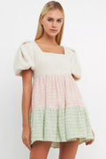 Color Block Tweed Mini Dress