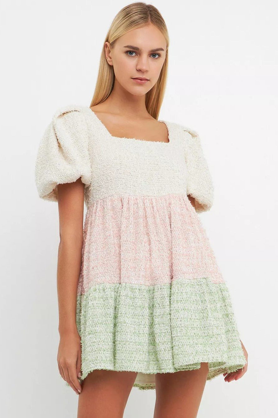 Color Block Tweed Mini Dress