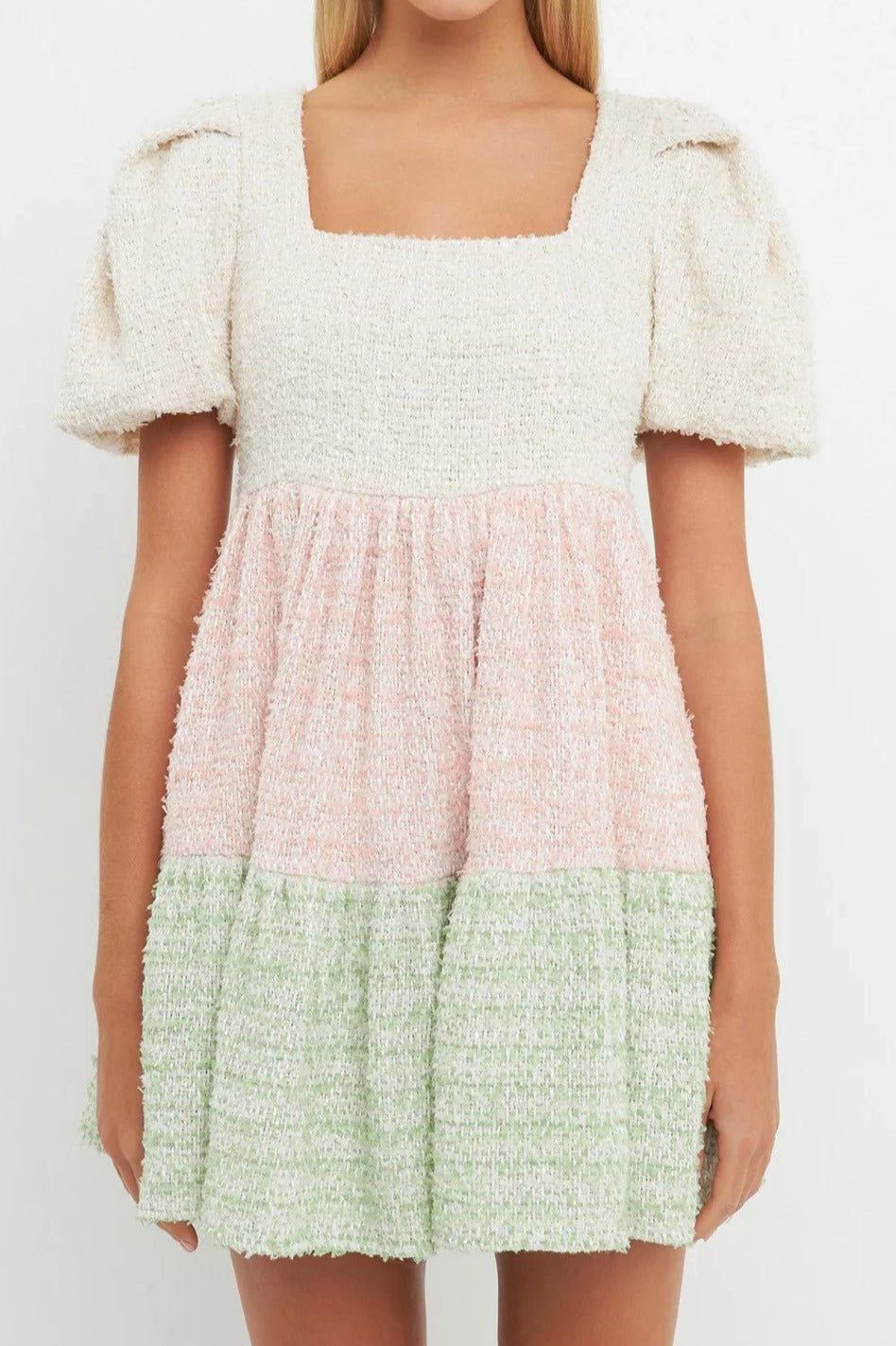 Color Block Tweed Mini Dress
