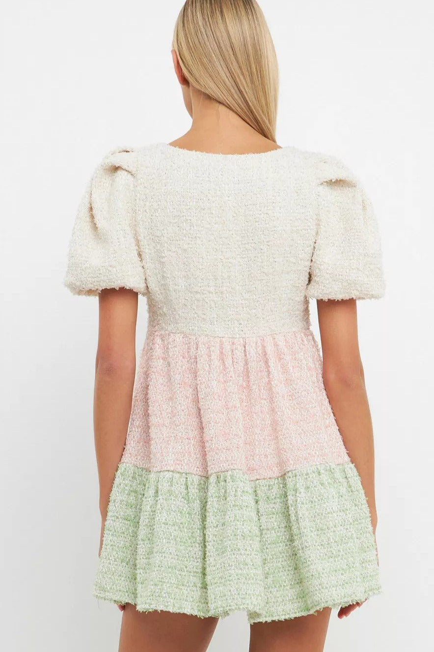Color Block Tweed Mini Dress
