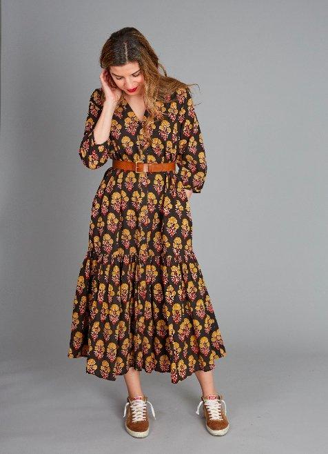 Pink Chicken Fione Dress - Black Medallion Floral