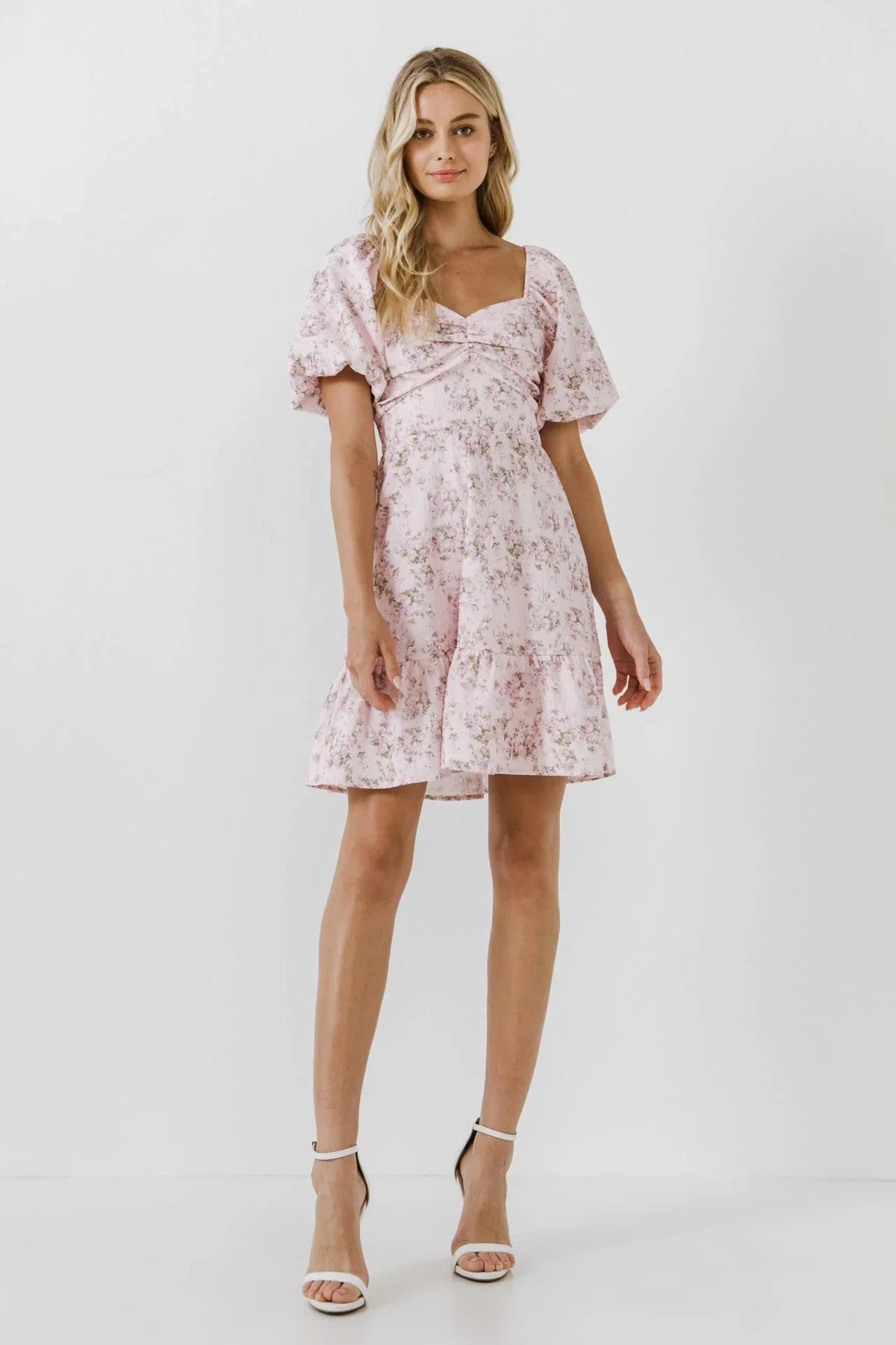 Pink Textured Floral Minidress