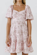 Pink Textured Floral Minidress