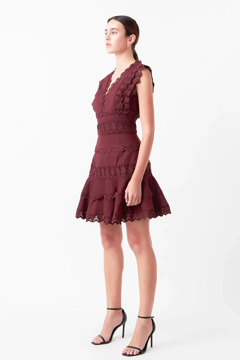 Plunging Neck Lace Trim Dress