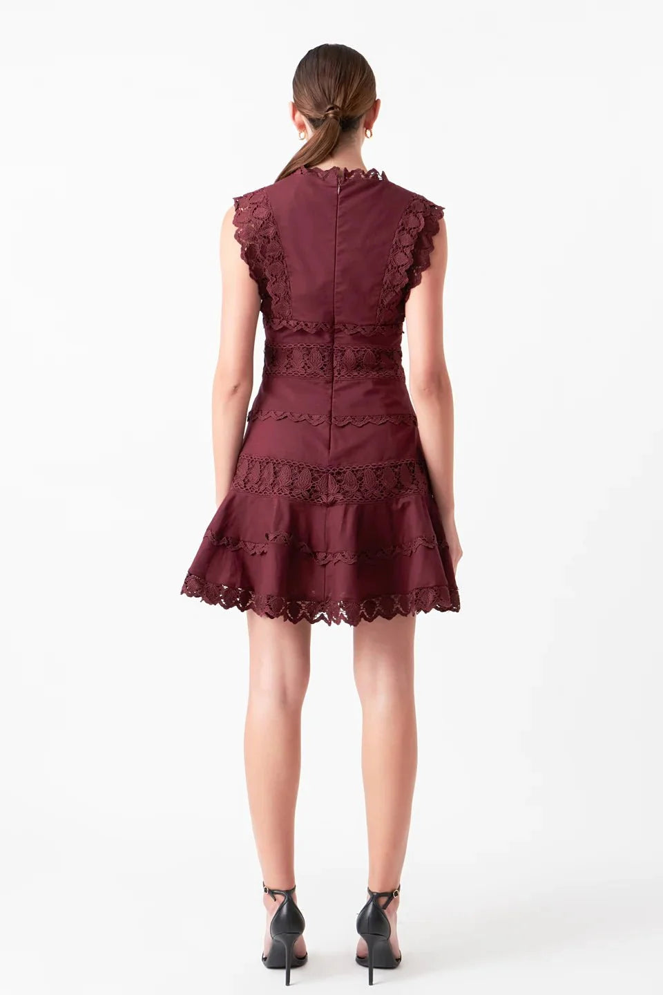 Plunging Neck Lace Trim Dress