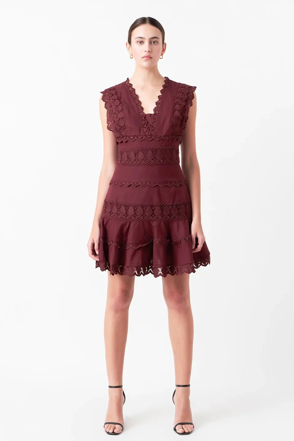 Plunging Neck Lace Trim Dress