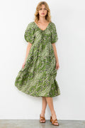 Puff Sleeve Print Tiered Dress