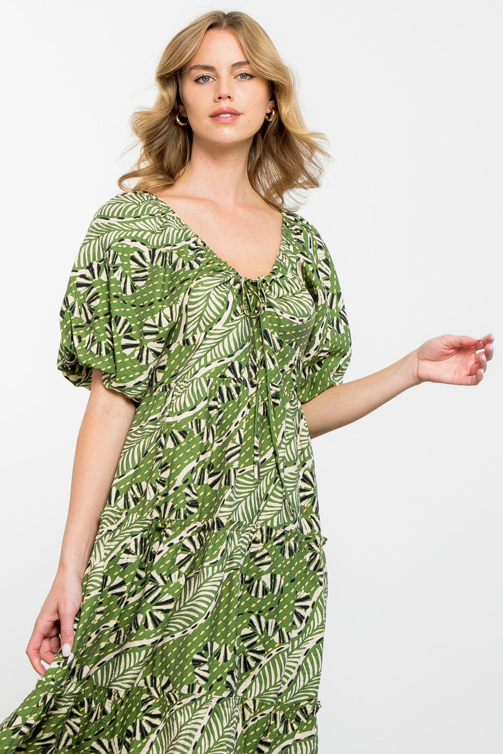 Puff Sleeve Print Tiered Dress