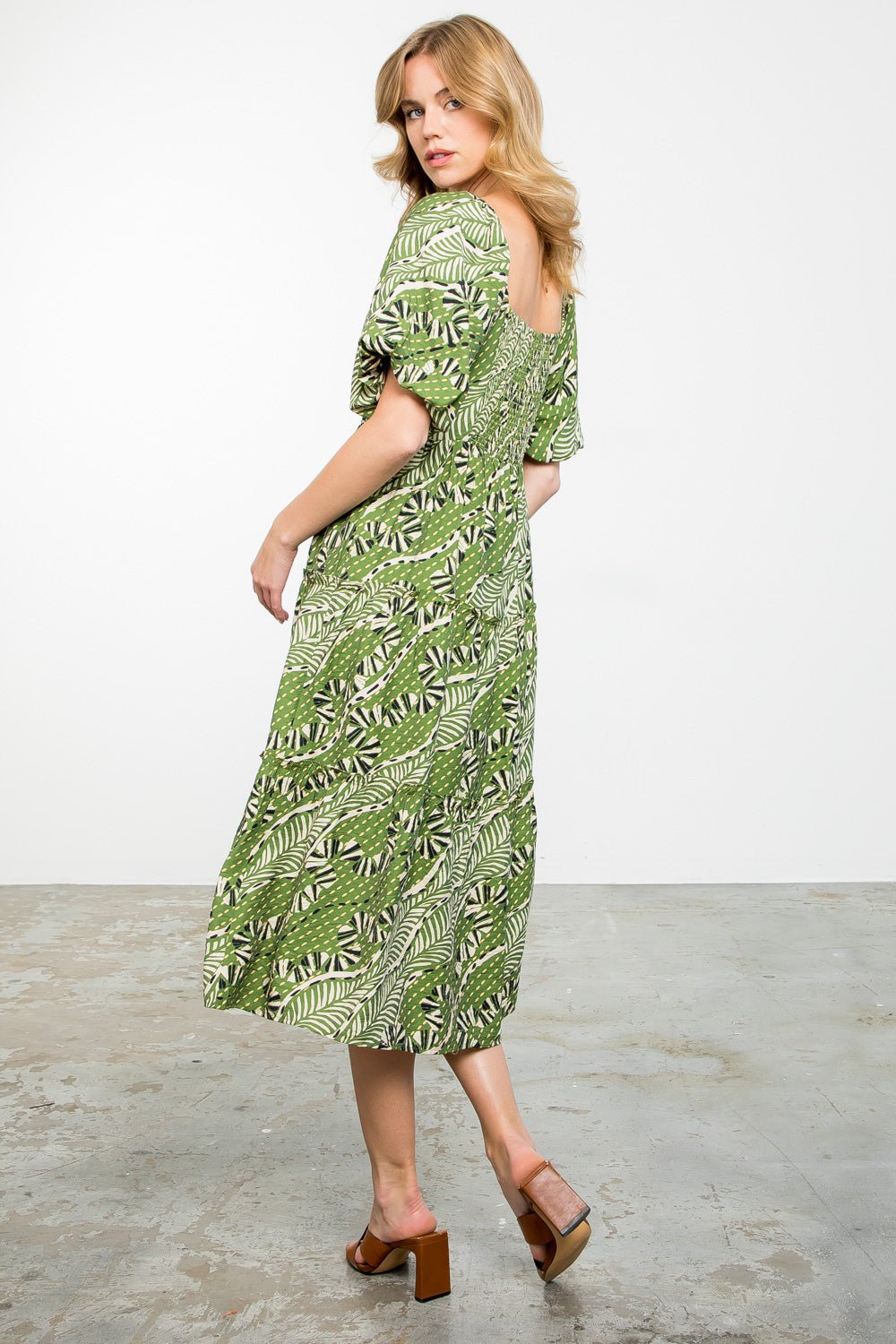 Puff Sleeve Print Tiered Dress