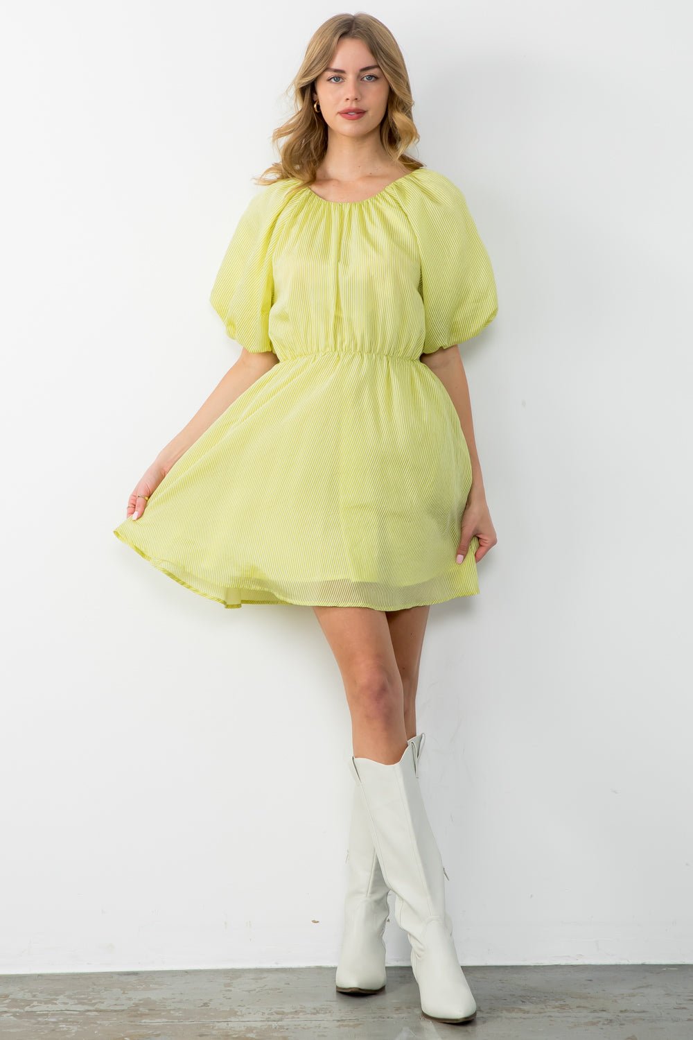 Puff Sleeve Striped Dress