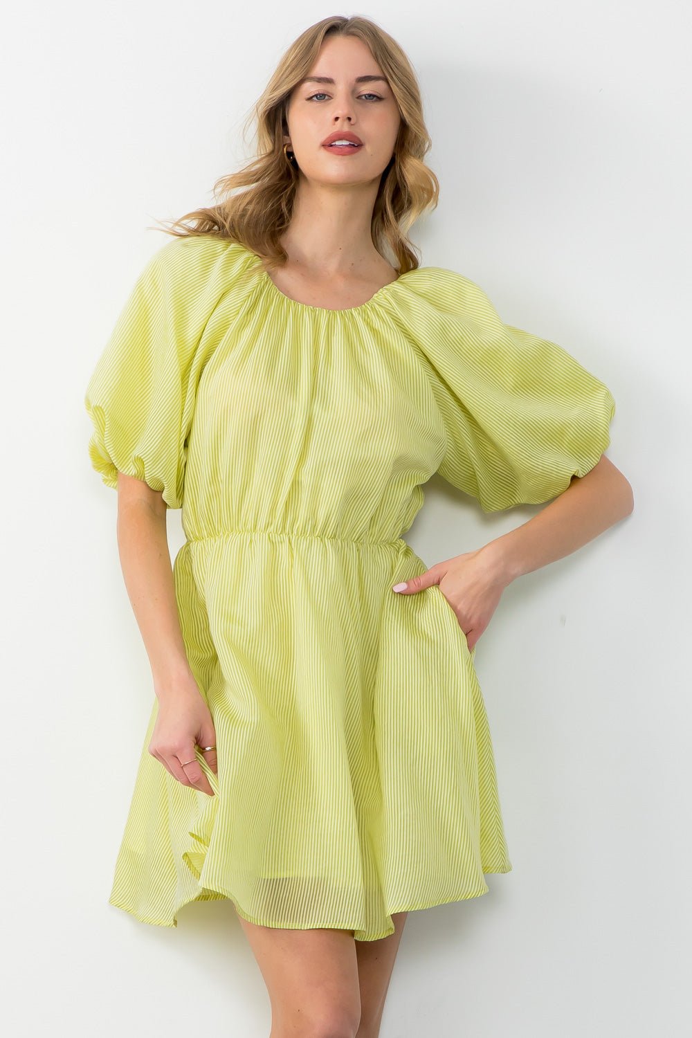 Puff Sleeve Striped Dress