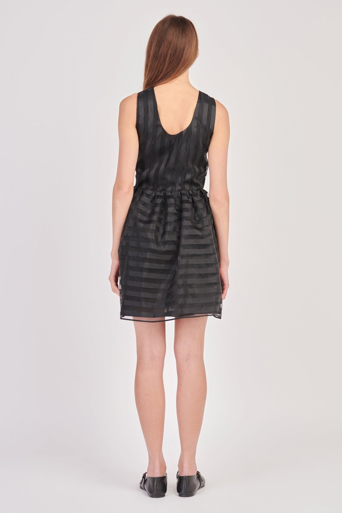 Striped Organza Sleeveless Mini Dress