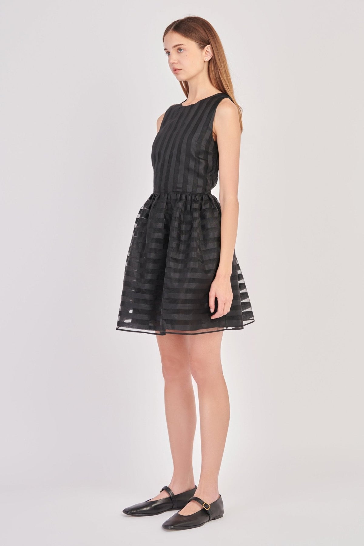 Striped Organza Sleeveless Mini Dress