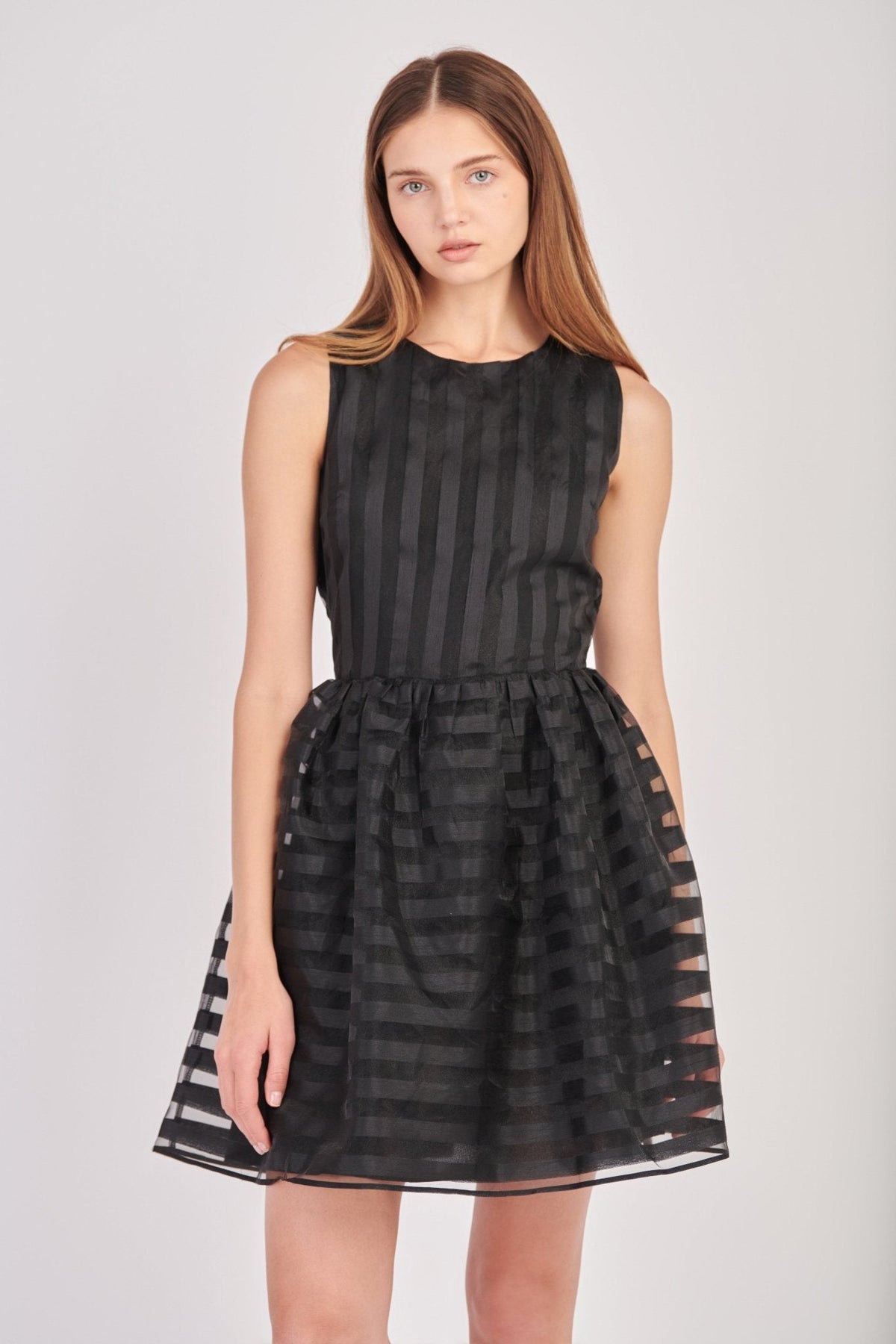 Striped Organza Sleeveless Mini Dress