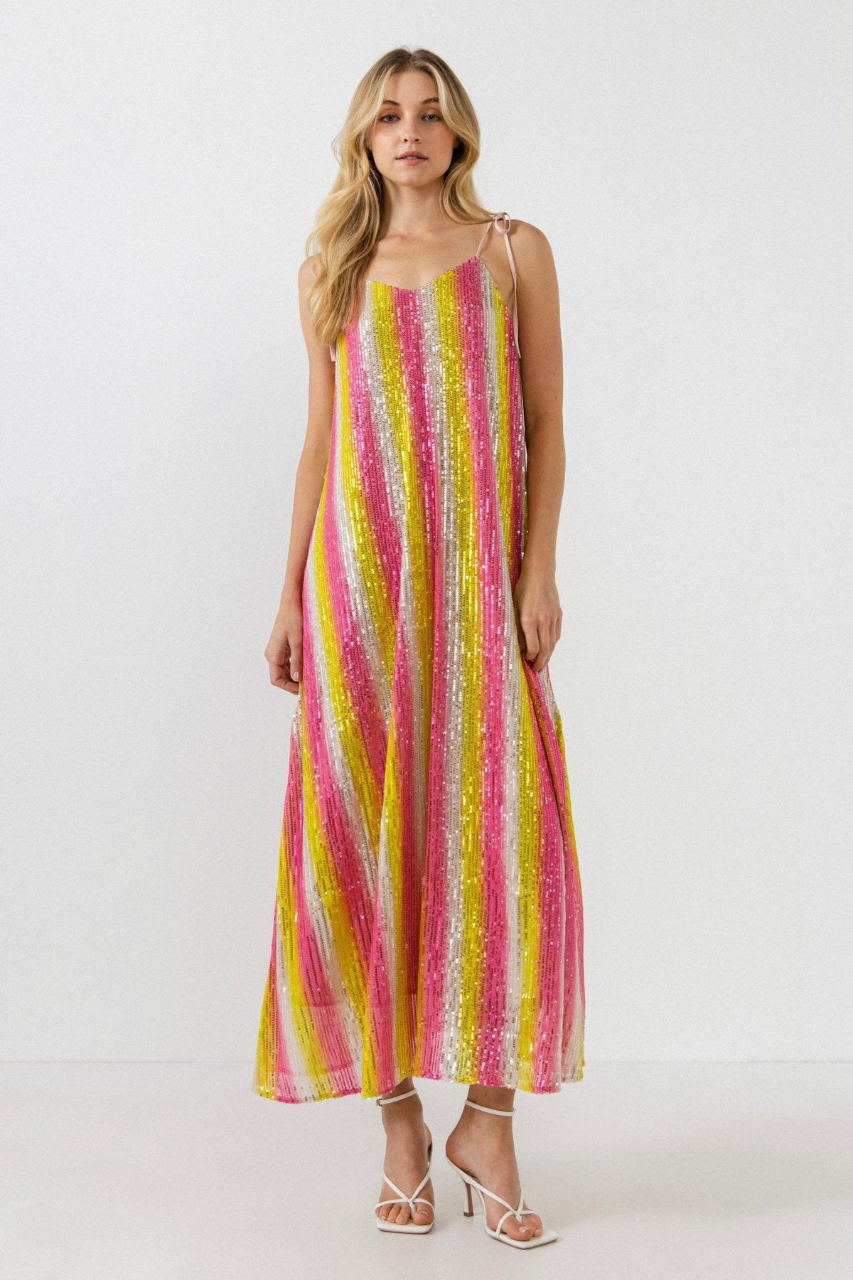 Striped Sequins Maxi Dress Multi Colored