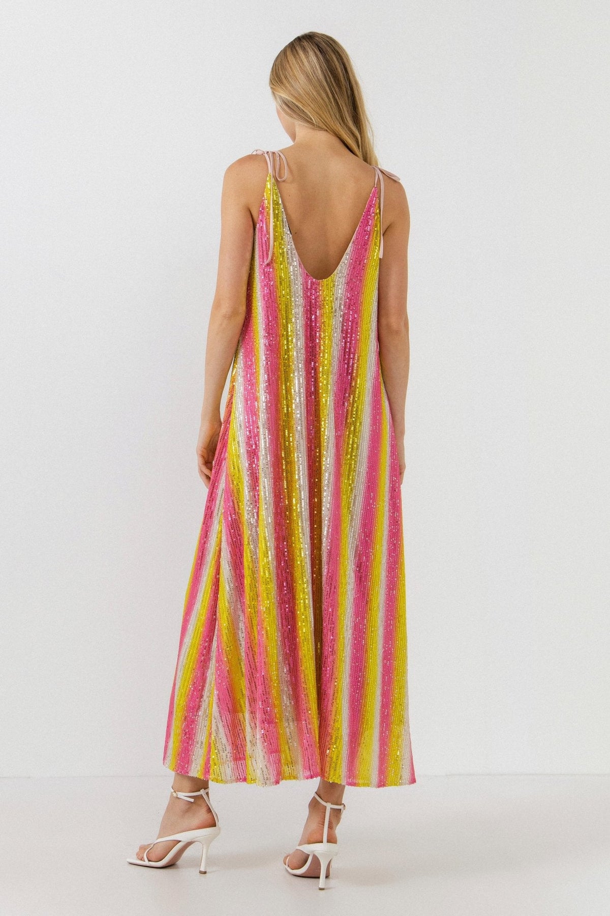 Striped Sequins Maxi Dress Multi Colored